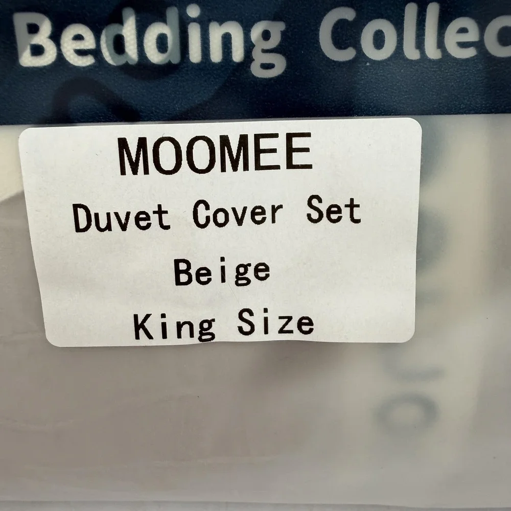MooMee King Duvet Cover Set 100% Cotton Beige Wavy Stripe Soft Breathable Modern
